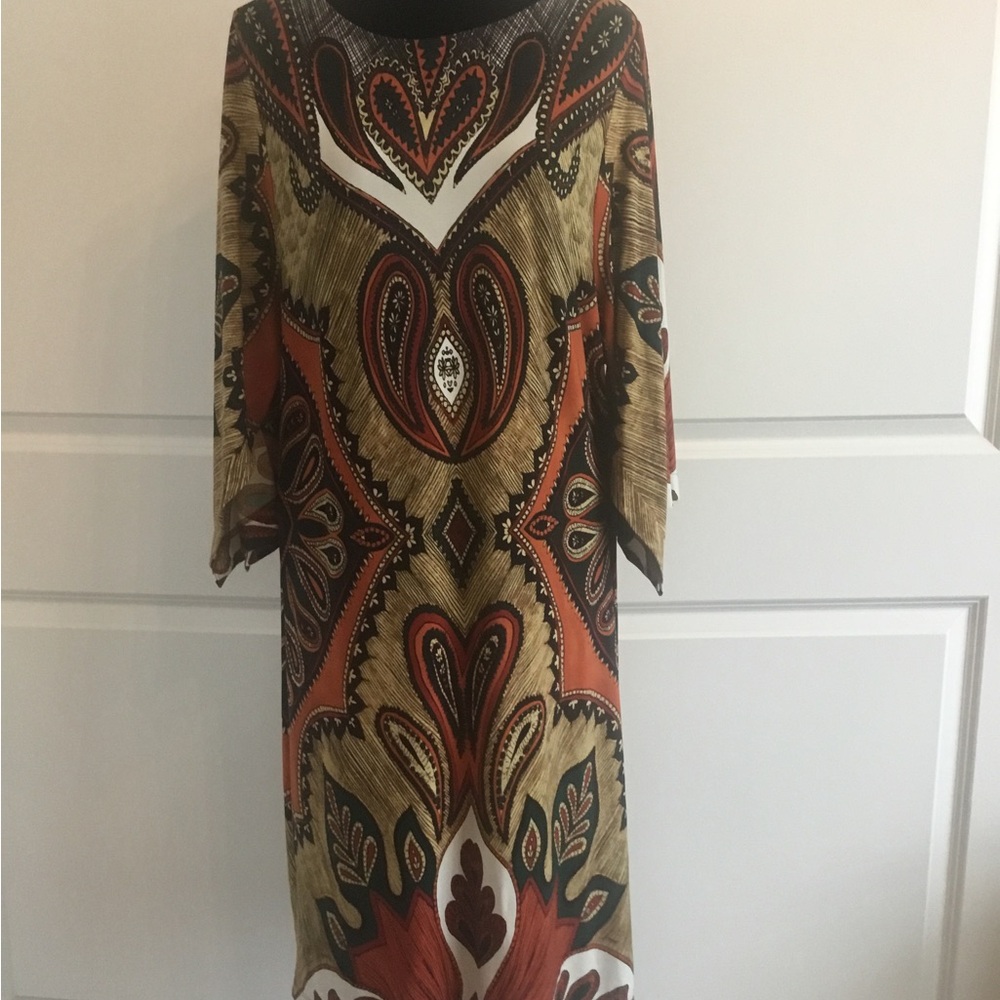 Chico's Green and Orange Resort Wear Dolman Sleeve Dress